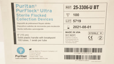 Puritan 25-3306-U BT PurFlock Ultra Flocked Collection Devices 6In -Box of 100